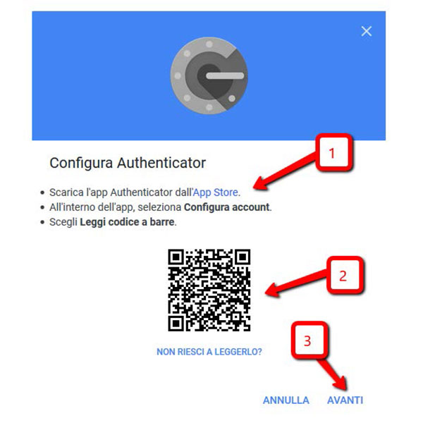 Autenticazione a due fattori app google authenticator 3