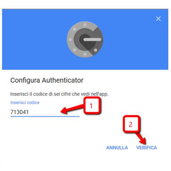 Autenticazione a due fattori app google authenticator configurazione